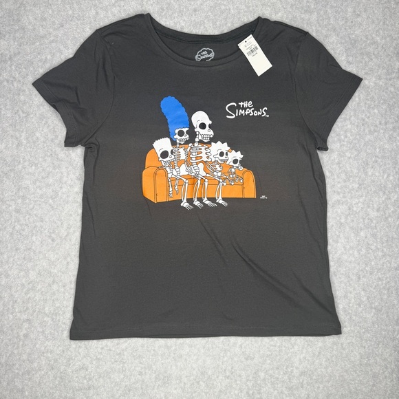 Old Navy Cropped T-shirt Kids XXL 18 Gray The Simpsons Graphic Skeletons Cool - Picture 1 of 7